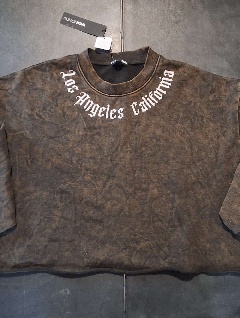 Fashion Nova Brown Washed 'Los Angeles California' Crewneck & Sweats